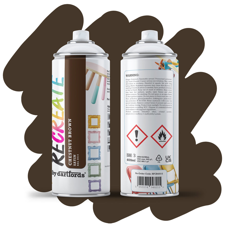 Recreate Chestnut Brown Satin Interior/Exterior Spray Paint For Wood, Metal and Plastic - 400ml Aerosol