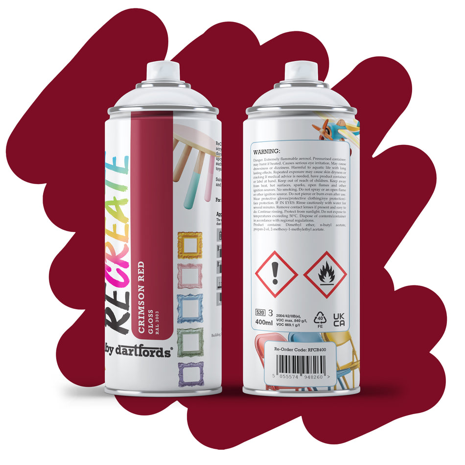 RECREATE Crimson Red Gloss Spray Paint for Wood, Metal, Plastic | Quick Drying, Smooth, Durable, Easy-to-Apply | Suitable for Indoor / Outdoor | For Furniture, Craft, Doors, Ornaments, Pots, Frames