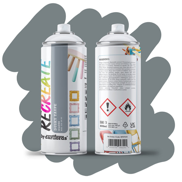 RECREATE Dusky Taupe Grey Gloss Spray Paint for Wood, Metal, Plastic | Quick Drying, Smooth, Durable, Easy-to-Apply | Suitable for Indoor / Outdoor | Furniture, Craft, Doors, Ornaments, Pots, Frames
