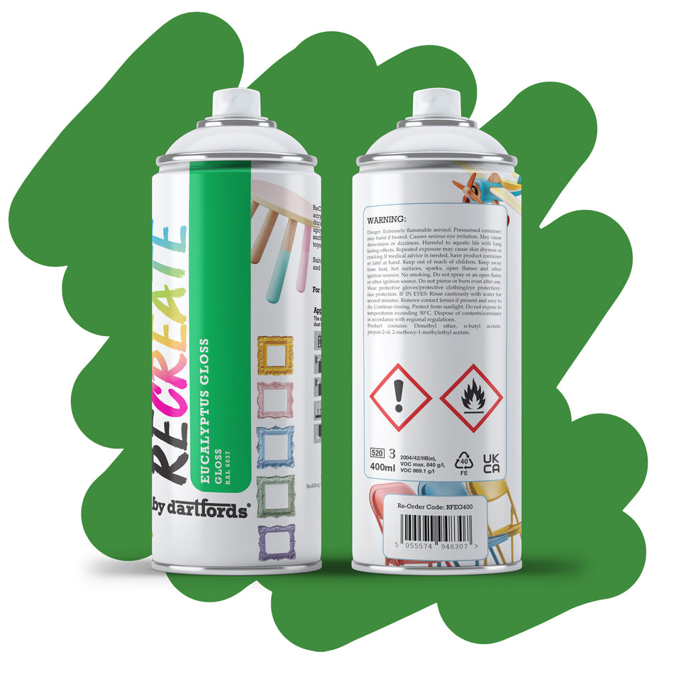 RECREATE Eucalyptus Green Gloss Spray Paint for Wood, Metal, Plastic | Quick Drying, Smooth, Durable, Easy-to-Apply | Suitable for Indoor / Outdoor | Furniture, Craft, Doors, Ornaments, Pots, Frames