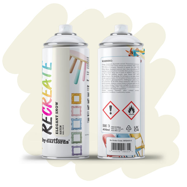 Recreate Elegant Snow White Satin Interior/Exterior Spray Paint For Wood, Metal and Plastic - 400ml Aerosol