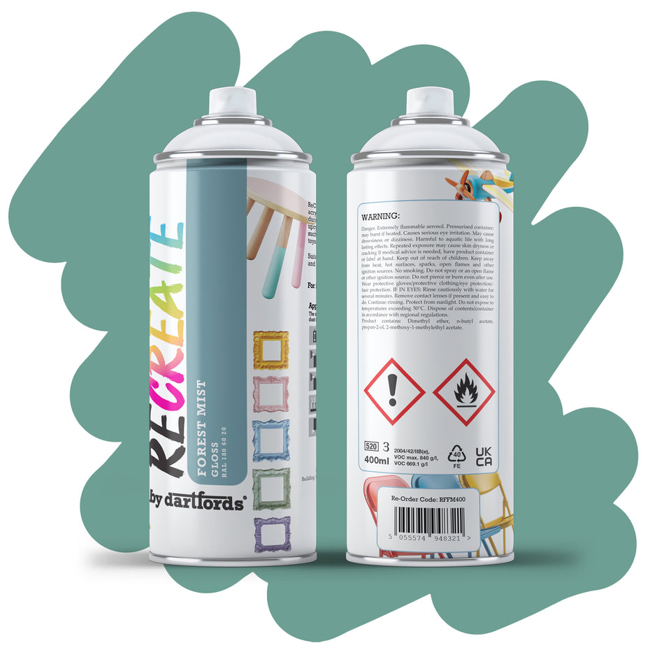 RECREATE Forest Mist Green Gloss Spray Paint for Wood, Metal, Plastic | Quick Drying, Smooth, Durable, Easy-to-Apply | Suitable for Indoor / Outdoor | Furniture, Craft, Doors, Ornaments, Pots, Frames