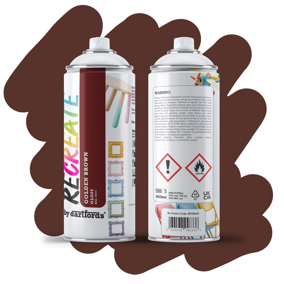 RECREATE Golden Brown Gloss Spray Paint for Wood, Metal, Plastic | Quick Drying, Smooth, Durable, Easy-to-Apply | Suitable for Indoor / Outdoor | For Furniture, Craft, Doors, Ornaments, Pots, Frames