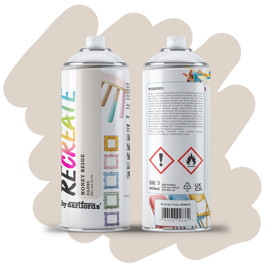 RECREATE Honey Beige Gloss Spray Paint for Wood, Metal, Plastic | Quick Drying, Smooth, Durable, Easy-to-Apply | Suitable for Indoor / Outdoor | For Furniture, Craft, Doors, Ornaments, Pots, Frames