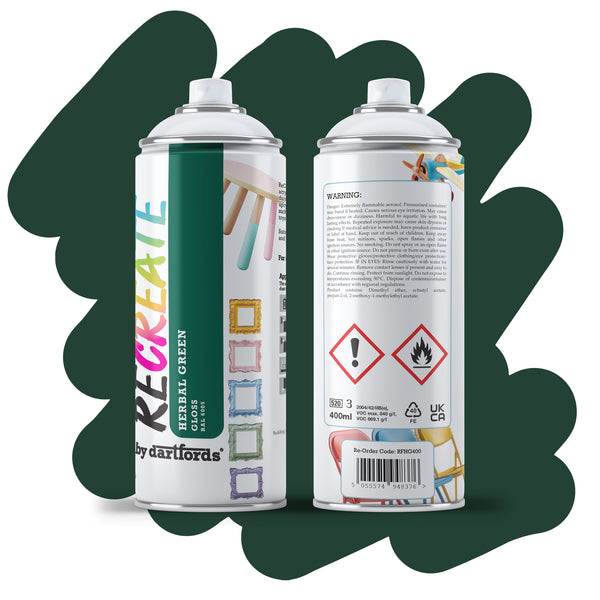 RECREATE Herbal Green Gloss Spray Paint for Wood, Metal, Plastic | Quick Drying, Smooth, Durable, Easy-to-Apply | Suitable for Indoor / Outdoor | For Furniture, Craft, Doors, Ornaments, Pots, Frames
