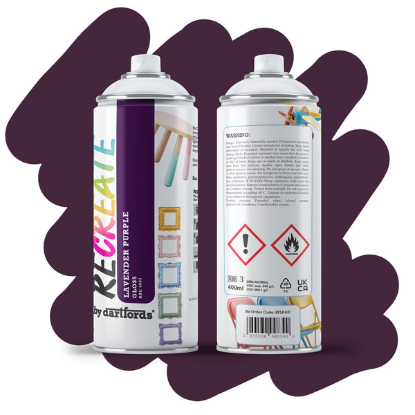 RECREATE Lavender Purple Violet Gloss Spray Paint for Wood, Metal, Plastic | Quick Drying, Smooth, Durable, Easy-to-Apply | Suitable for Indoor / Outdoor | For Furniture, Craft, Doors, Ornaments, Pots, Frames