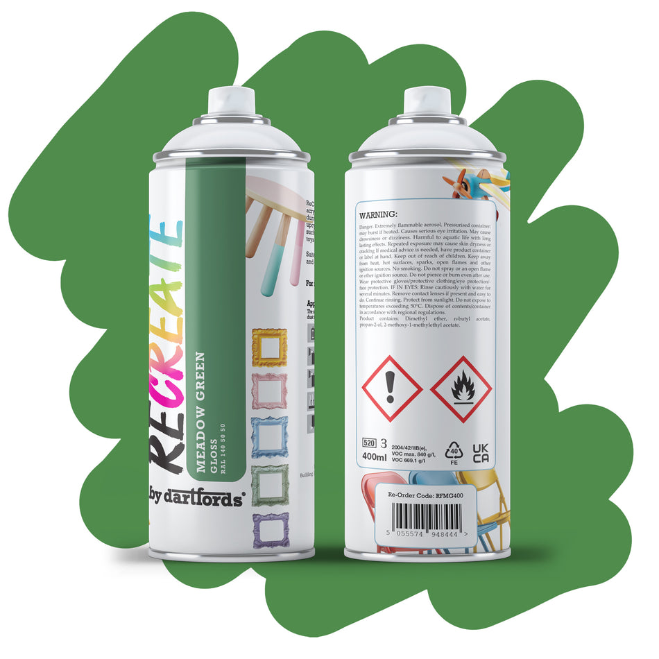 Recreate Meadow Green Gloss Interior/Exterior Spray Paint For Wood, Metal and Plastic - 400ml Aerosol