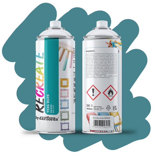 RECREATE Teal Blue Gloss Spray Paint for Wood, Metal, Plastic | Quick Drying, Smooth, Durable, Easy-to-Apply | Suitable for Indoor / Outdoor | For Furniture, Craft, Doors, Ornaments, Pots, Frames