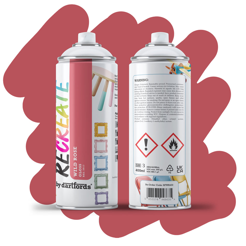 Recreate Wild Rose Red Gloss Interior/Exterior Spray Paint For Wood, Metal and Plastic - 400ml Aerosol