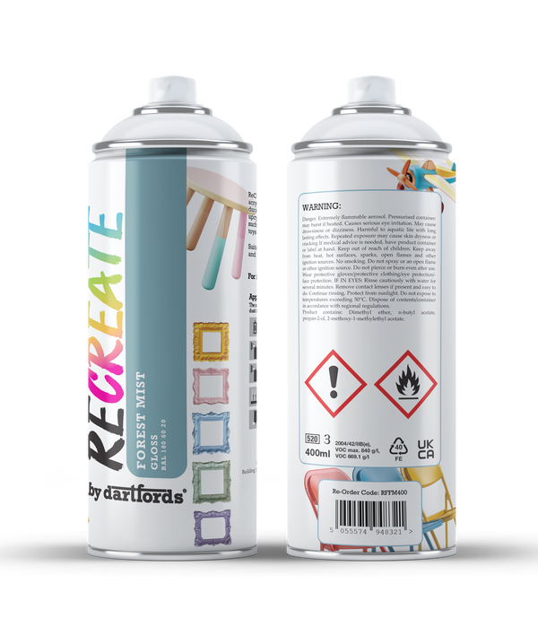 RECREATE Forest Mist Green Gloss Spray Paint for Wood, Metal, Plastic | Quick Drying, Smooth, Durable, Easy-to-Apply | Suitable for Indoor / Outdoor | Furniture, Craft, Doors, Ornaments, Pots, Frames