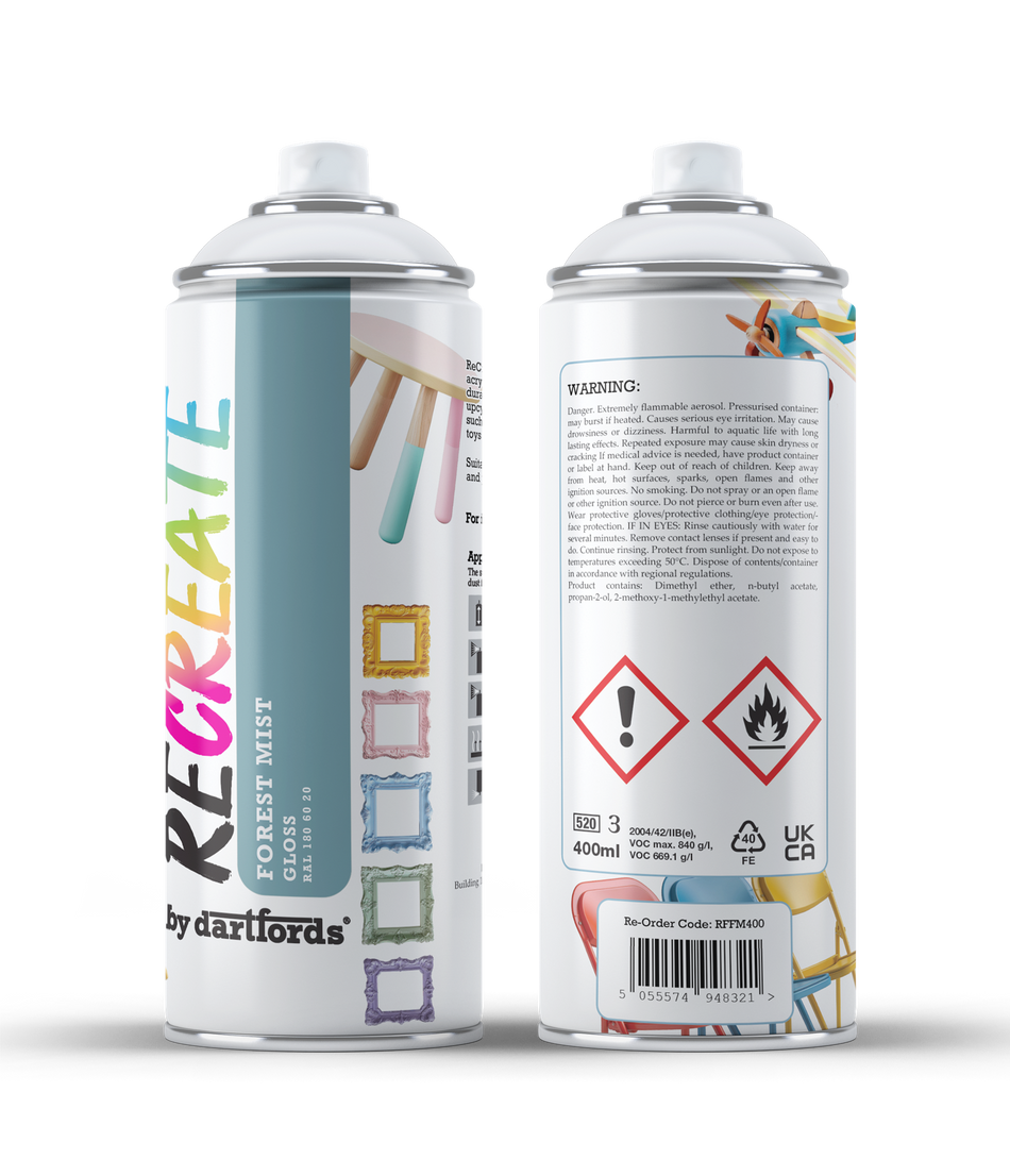 RECREATE Forest Mist Green Gloss Spray Paint for Wood, Metal, Plastic | Quick Drying, Smooth, Durable, Easy-to-Apply | Suitable for Indoor / Outdoor | Furniture, Craft, Doors, Ornaments, Pots, Frames