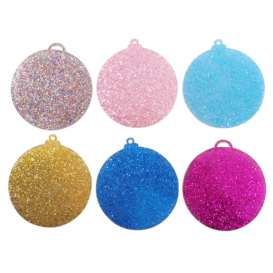 Multi Glitter Acrylic Bauble Decoration - 76x68mm, Pack of 24