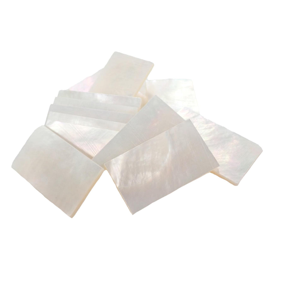 White Mother of Pearl Flat Shell Blanks - 35x20x2mm, Pack of 12, Rectangle
