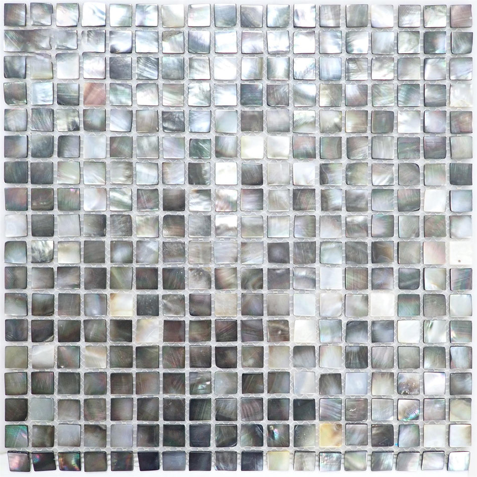 Black Mother of Pearl Square Mosaic Tile - 300x300mm, Mesh Backing