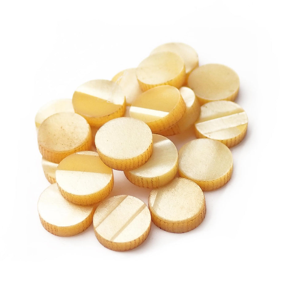 Yellow Vintage Pearloid Celluloid Dot Inlays - 6.35mm, 1/4 In, Pack of 20, Circle