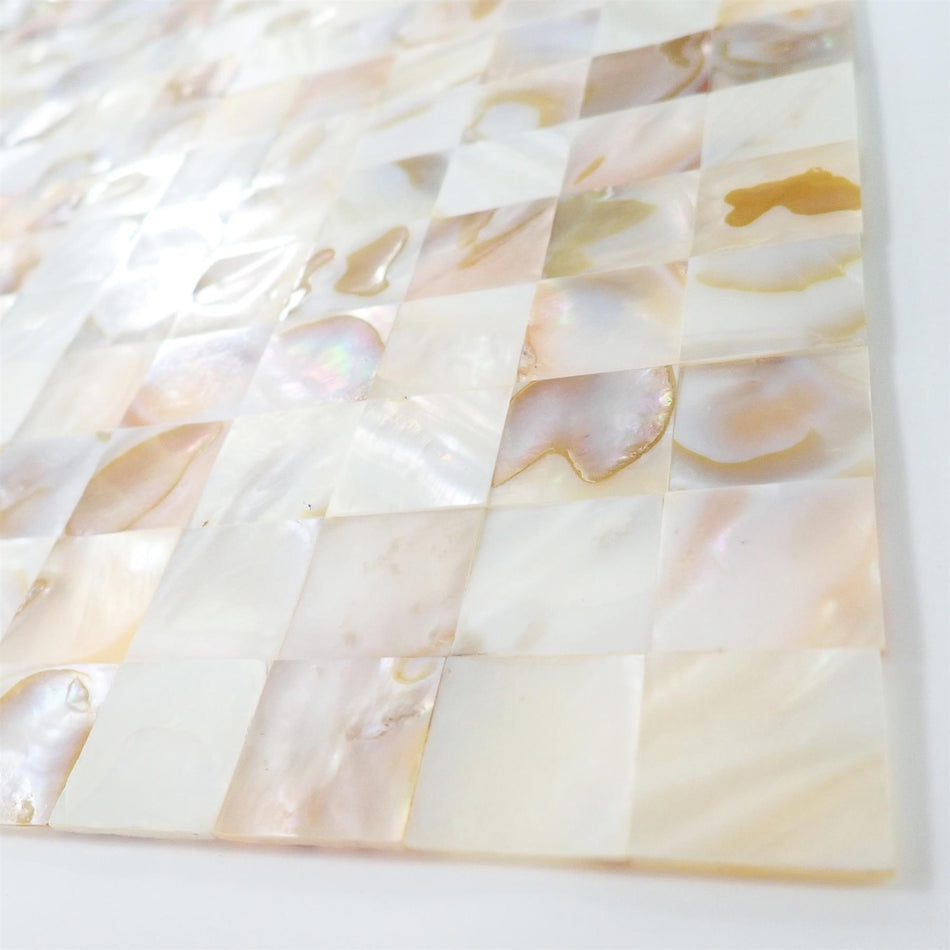 Natural Mother of Pearl Square Gapless Mosaic Tiles - 300x300x2mm, Pack of 4, Mesh Backing