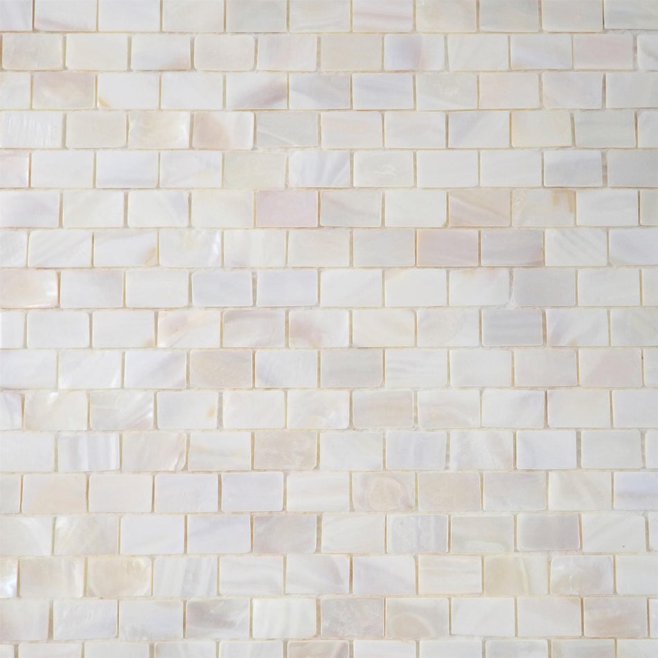 White Mother of Pearl Brick Mosaic Tile - 285x300mm, Mesh Backing