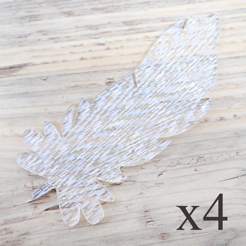Confetti White Acrylic Feather Decorations, 100mm (Style 7) (Pack of 4)
