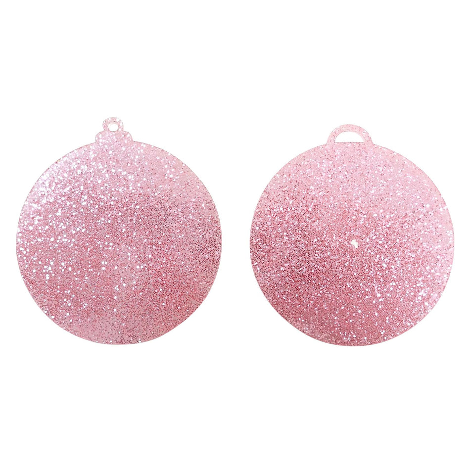 Pink Glitter Acrylic Bauble Decoration - 76x68mm, Pack of 24