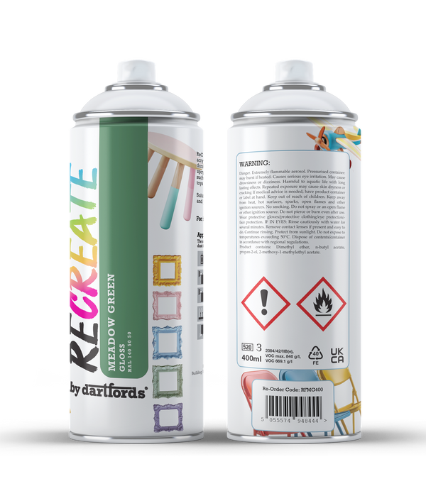 Recreate Meadow Green Gloss Interior/Exterior Spray Paint For Wood, Metal and Plastic - 400ml Aerosol