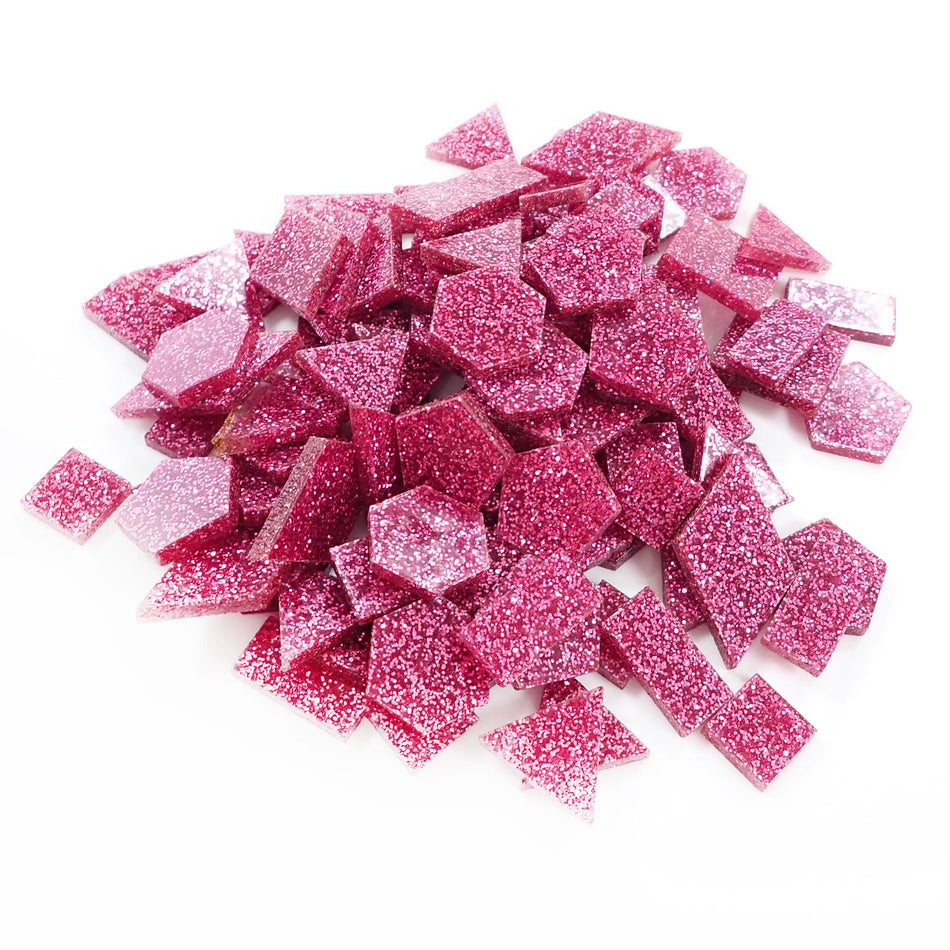 Mixed Pink Rose Glitter Acrylic Mosaic Tiles, 12-30mm (Pack of 200pcs)