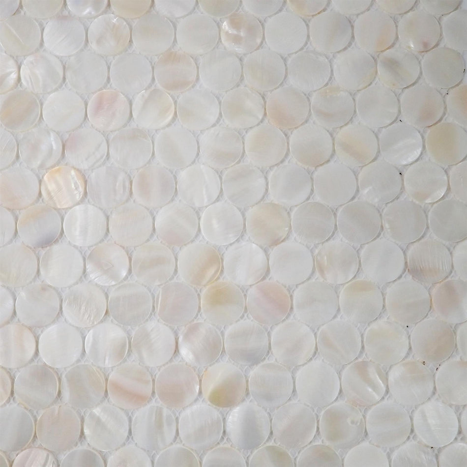 White Mother of Pearl Round Mosaic Tile - 285x298mm, Mesh Backing