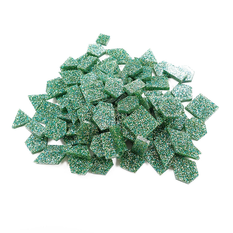 Mixed Grass Green Glitter Acrylic Mosaic Tiles, 12-30mm (Pack of 200pcs)