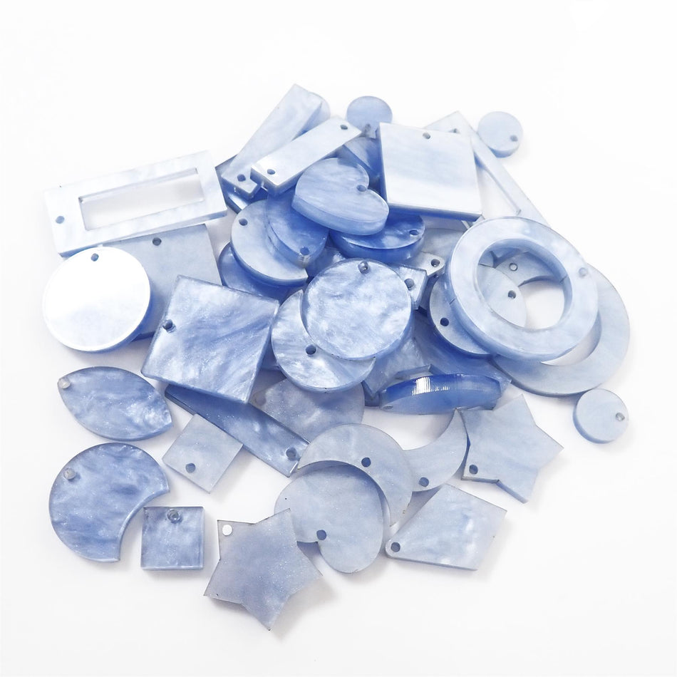 Steel Blue Pearl Acrylic Jewellery Making Shapes - 10-33mm, Set of 46, Mixed