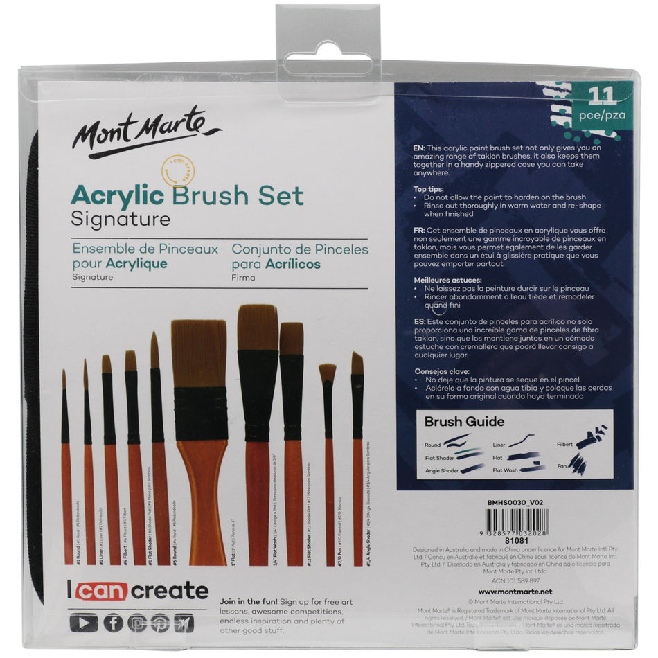 BMHS0030 Acrylic Brush Set In Wallet - Set of 11