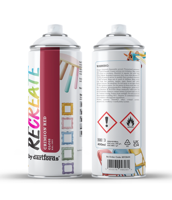RECREATE Crimson Red Gloss Spray Paint for Wood, Metal, Plastic | Quick Drying, Smooth, Durable, Easy-to-Apply | Suitable for Indoor / Outdoor | For Furniture, Craft, Doors, Ornaments, Pots, Frames