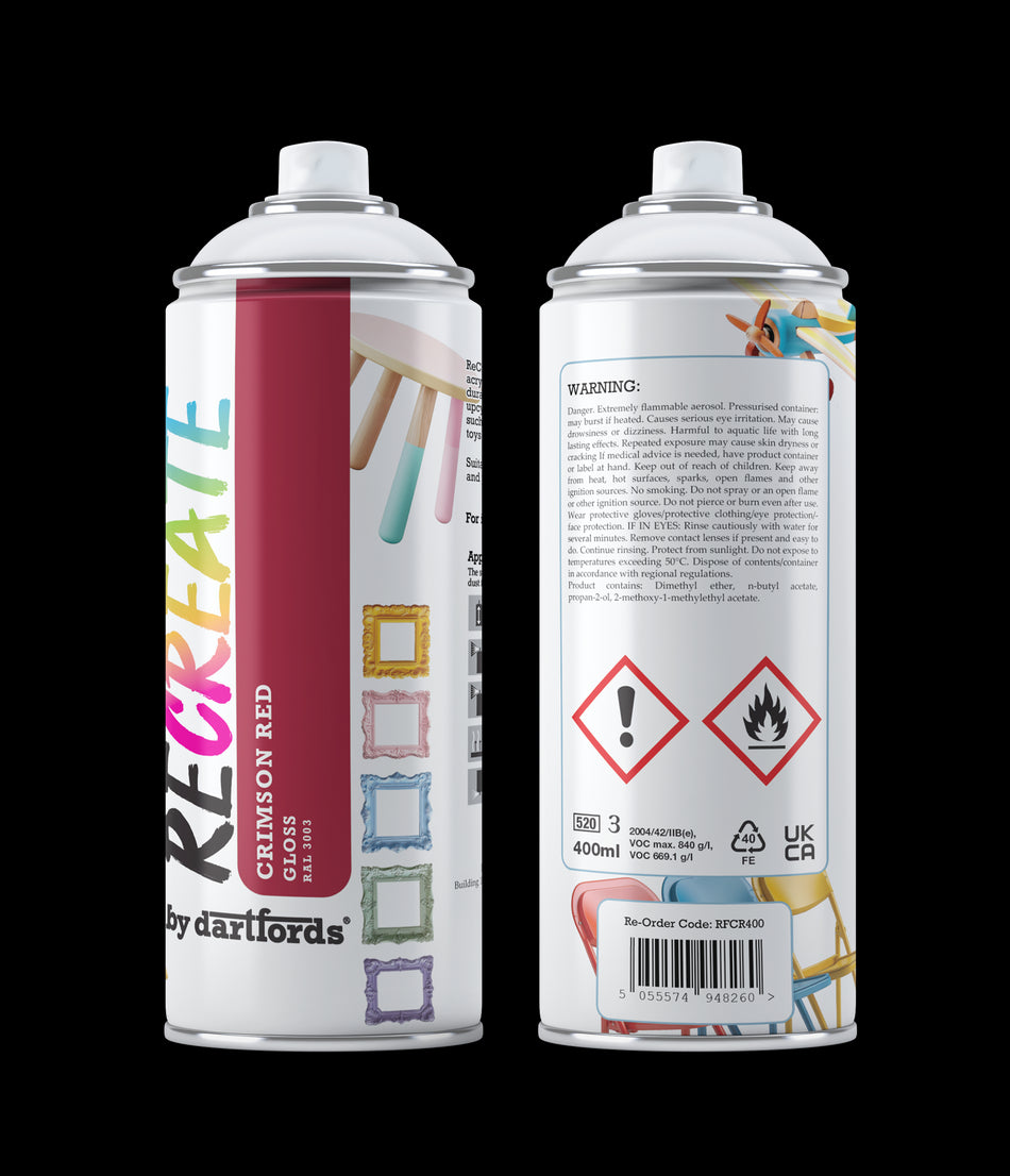 RECREATE Crimson Red Gloss Spray Paint for Wood, Metal, Plastic | Quick Drying, Smooth, Durable, Easy-to-Apply | Suitable for Indoor / Outdoor | For Furniture, Craft, Doors, Ornaments, Pots, Frames