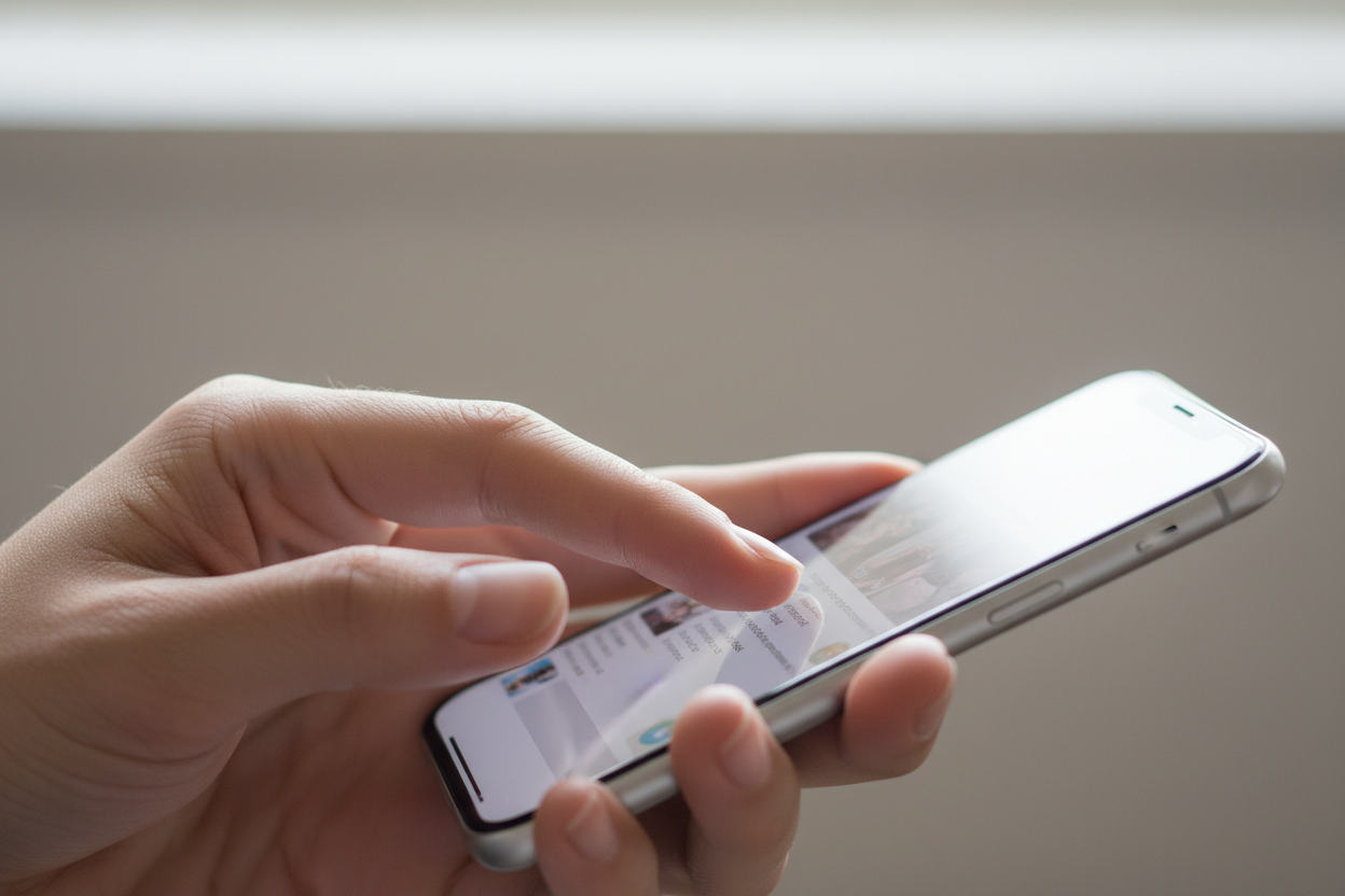 Create an image of just a hand scrolling on a phone