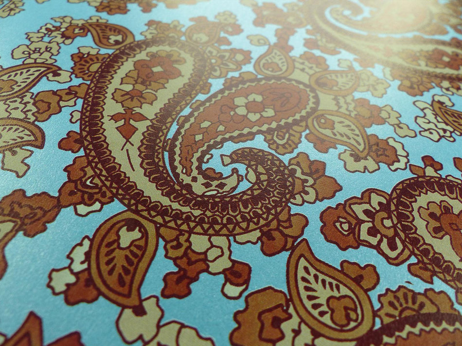 Turquoise Backed Brown Paisley Paper Guitar Body Decal - 420x295mm