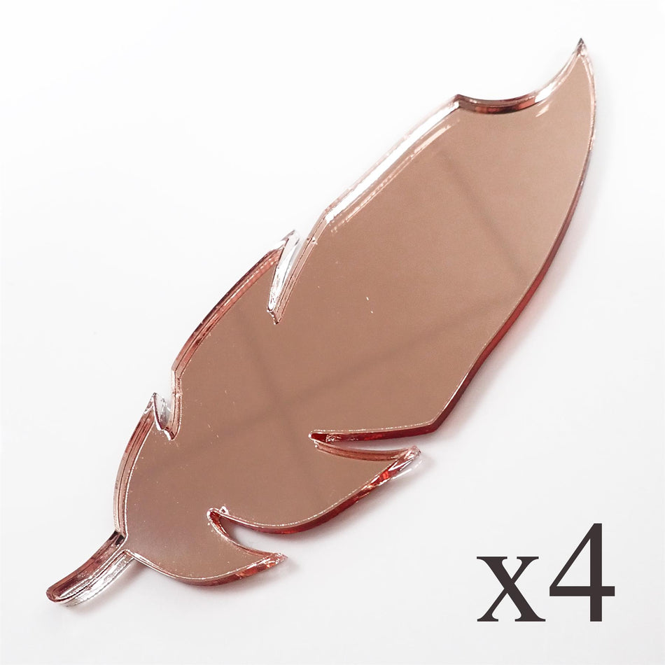 Rose Gold Mirror Cast Acrylic Feather Decorations, 100mm (Style 9) (Pack of 4)