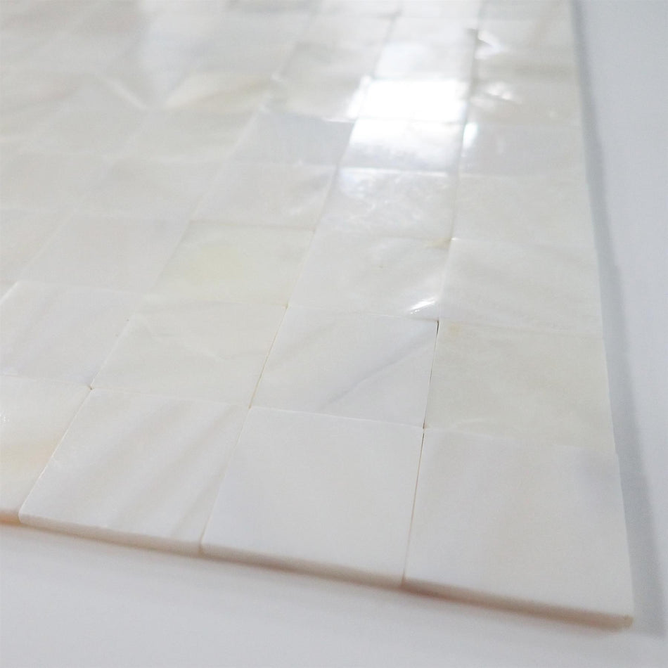 White Mother of Pearl Square Gapless Mosaic Tile - 300x300mm, Mesh Backing