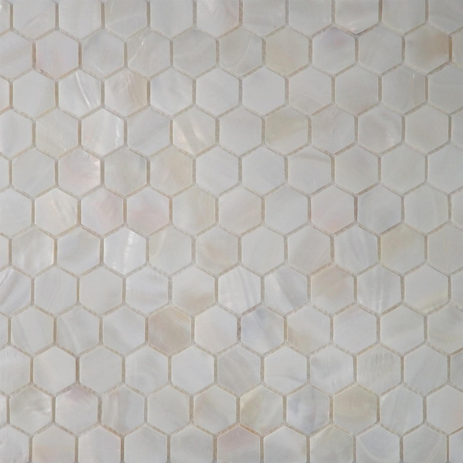 White Mother of Pearl Hexagon Mosaic Tile - 295x285mm, Mesh Backing