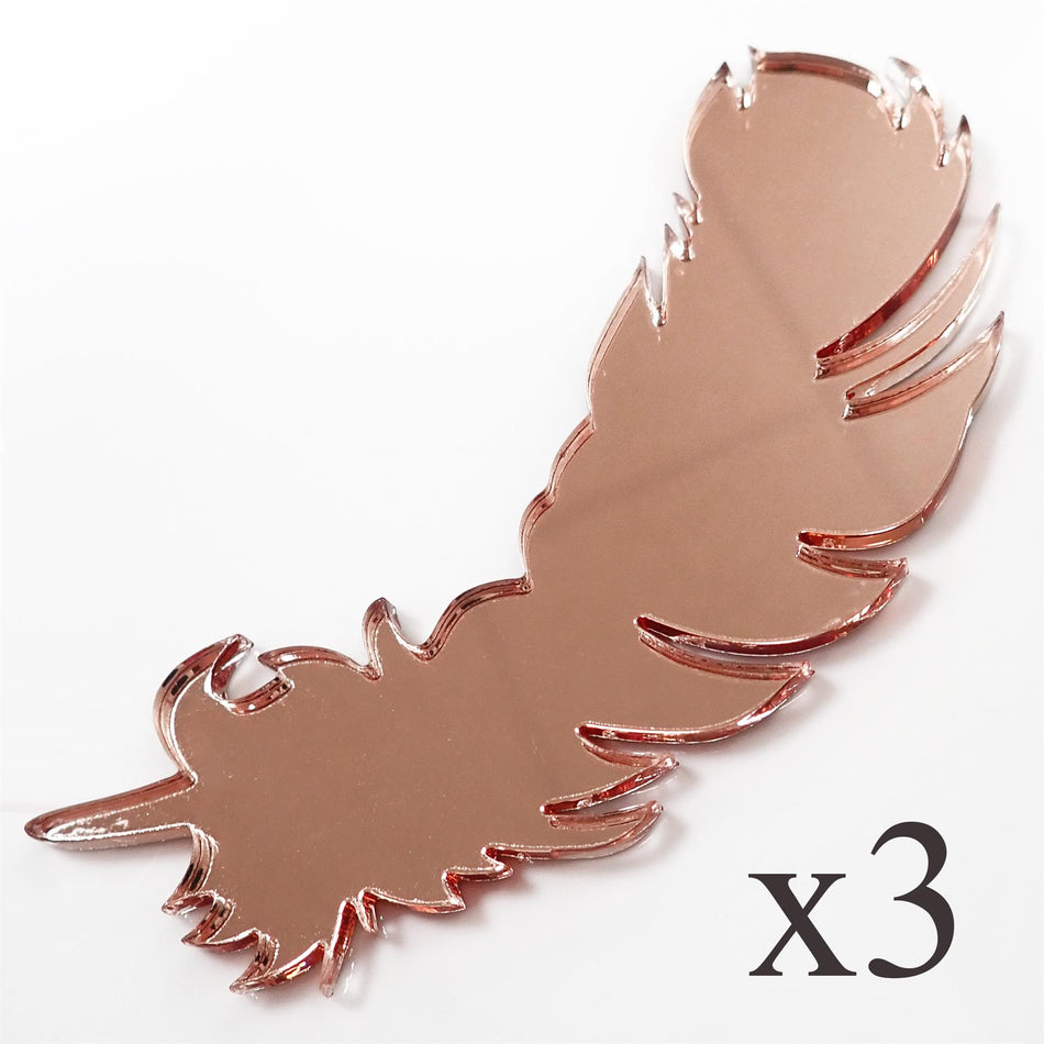 Rose Gold Mirror Cast Acrylic Feather Decorations, 100mm (Style 5) (Pack of 3)