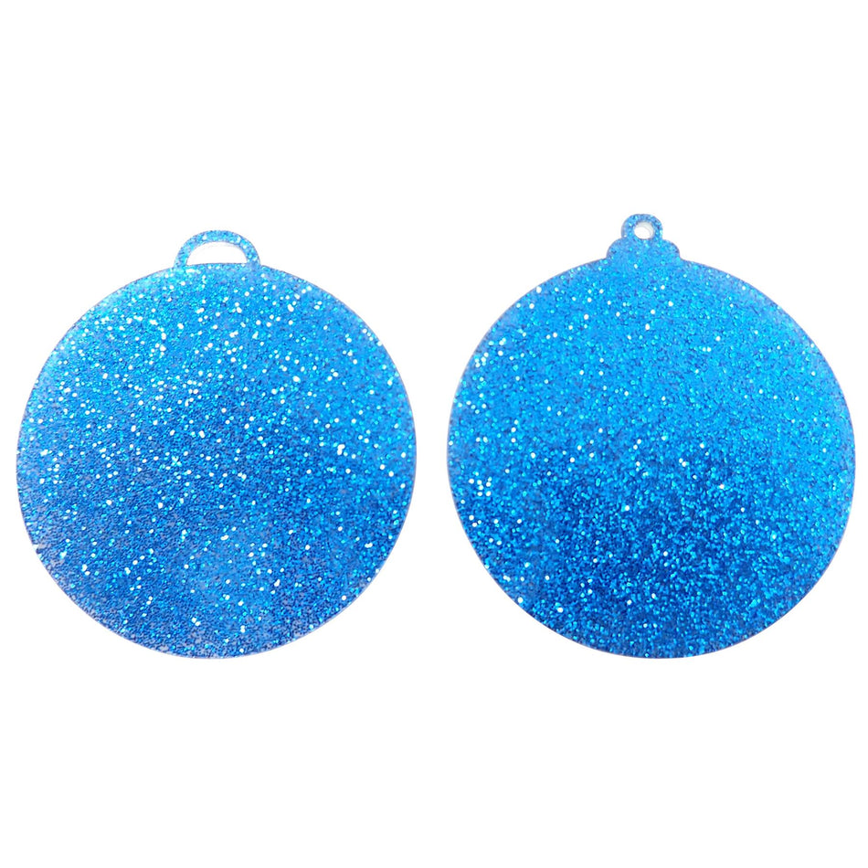 Blue Glitter Acrylic Bauble Decoration - 76x68mm, Pack of 24