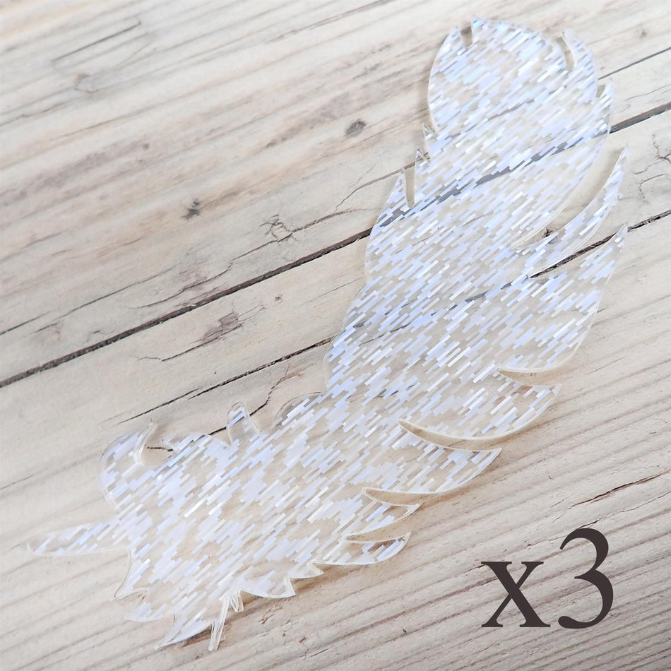 Confetti White Acrylic Feather Decorations, 100mm (Style 5) (Pack of 3)