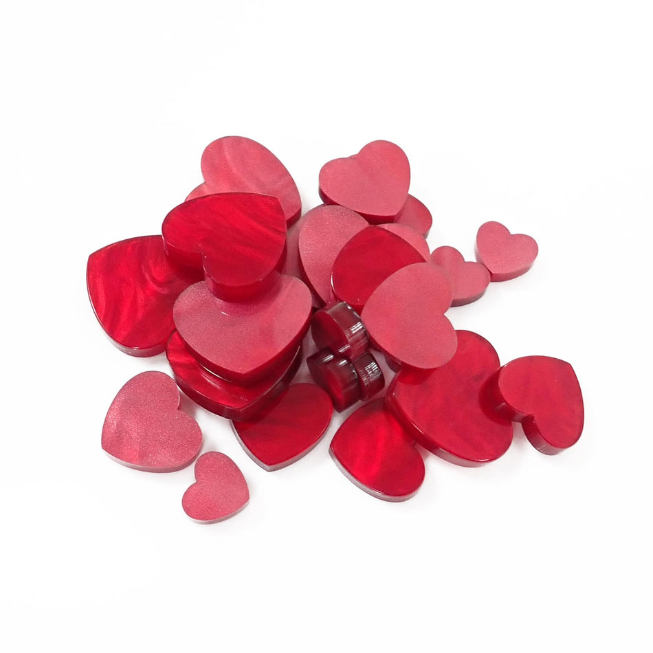 Red Pearl Acrylic Jewellery Making Shapes - 10-20mm, Set of 24, Hearts