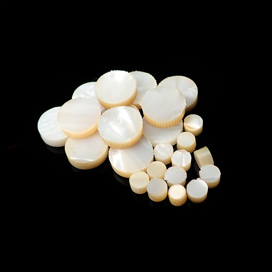 White Large Pattern Pearloid Celluloid Dot Guitar Fretmarker Inlay Set - 12Pcs 7mm & 12Pcs 3mm, Pack of 24, Circle
