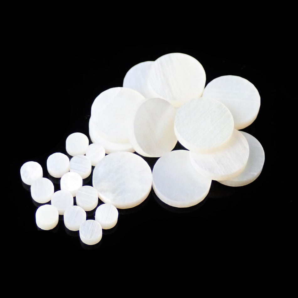 White Mother of Pearl Dot Guitar Fretmarker Inlay Set - 12Pcs 6.35mm & 12Pcs 2.38mm, Pack of 24, Circle