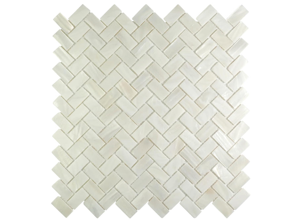 White Herringbone Mosaic Mother of Pearl Tiles - 270x280x2mm, 0.98 Sq. M, Pack of 13, Mesh Backing