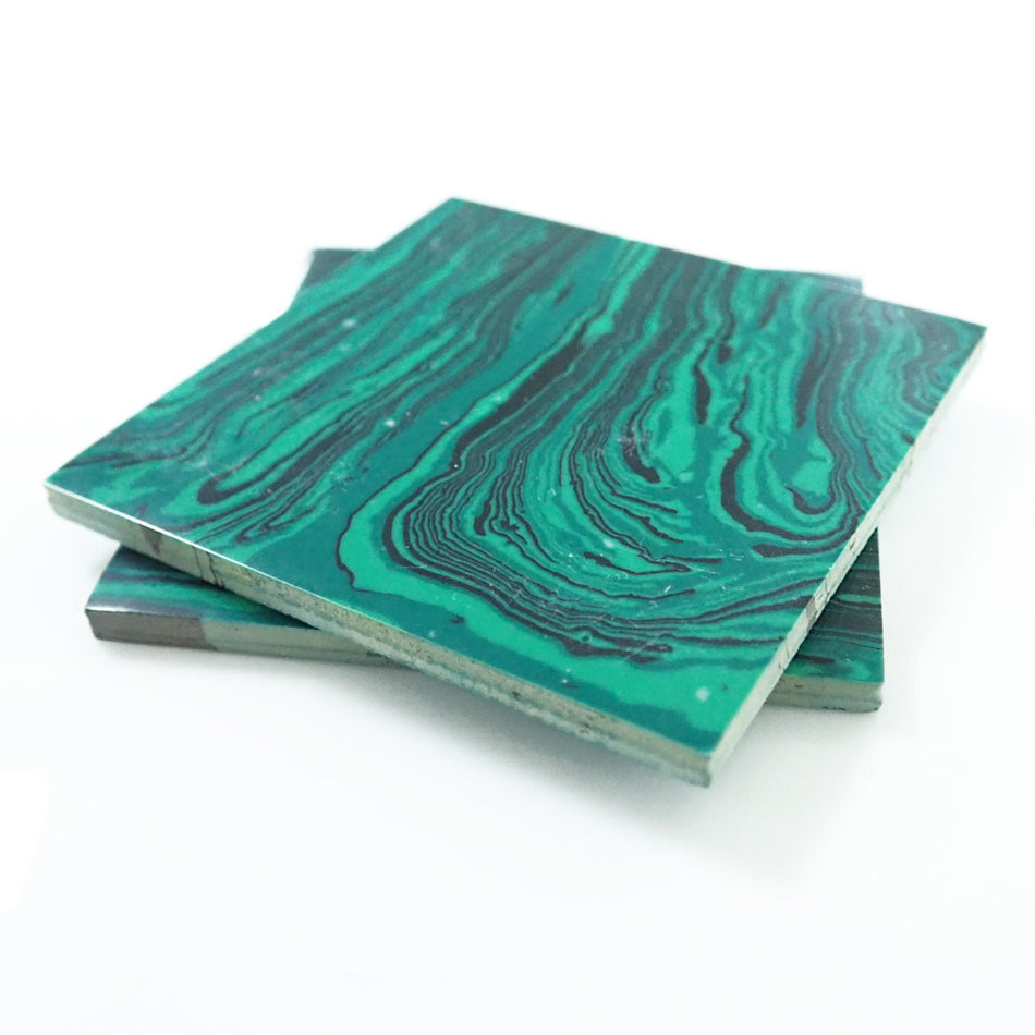 C "Banded" Marble Malachite Reconstituted Stone Inlay Blank - 50x50x3mm, Square