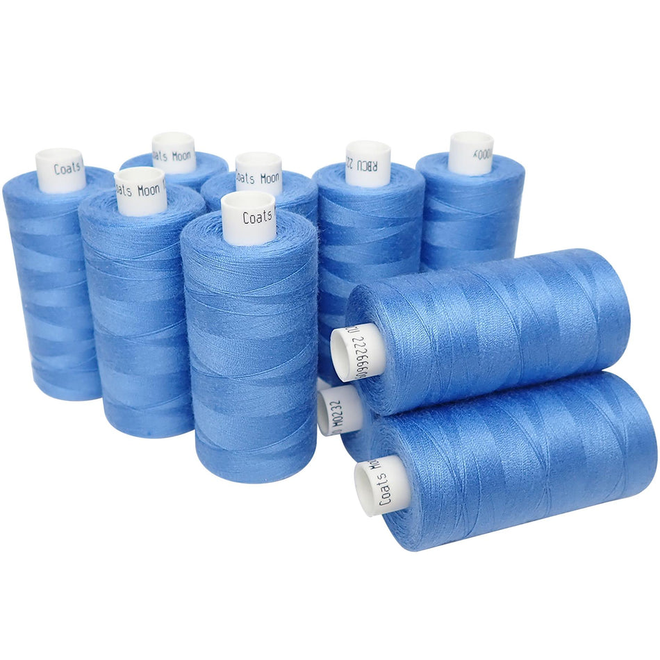 M023210 Mid Blue Spun Polyester Sewing Thread - 1000M, Pack of 10