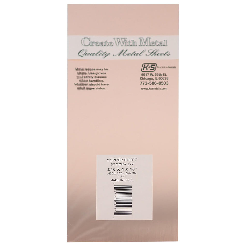 277 Copper Sheet - 4x10", Pack of 3, .016"