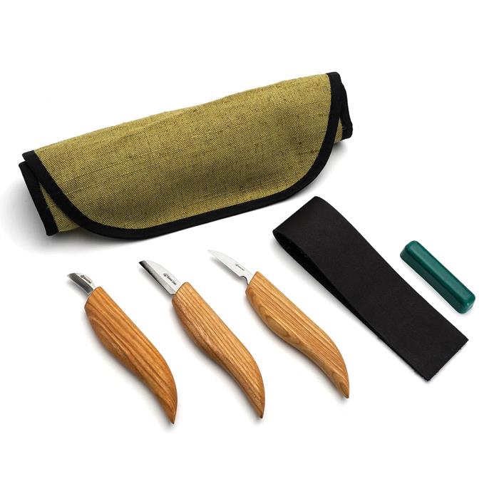 S06 Chip Carving Knives Set (3 Knives In Roll + Accessories)