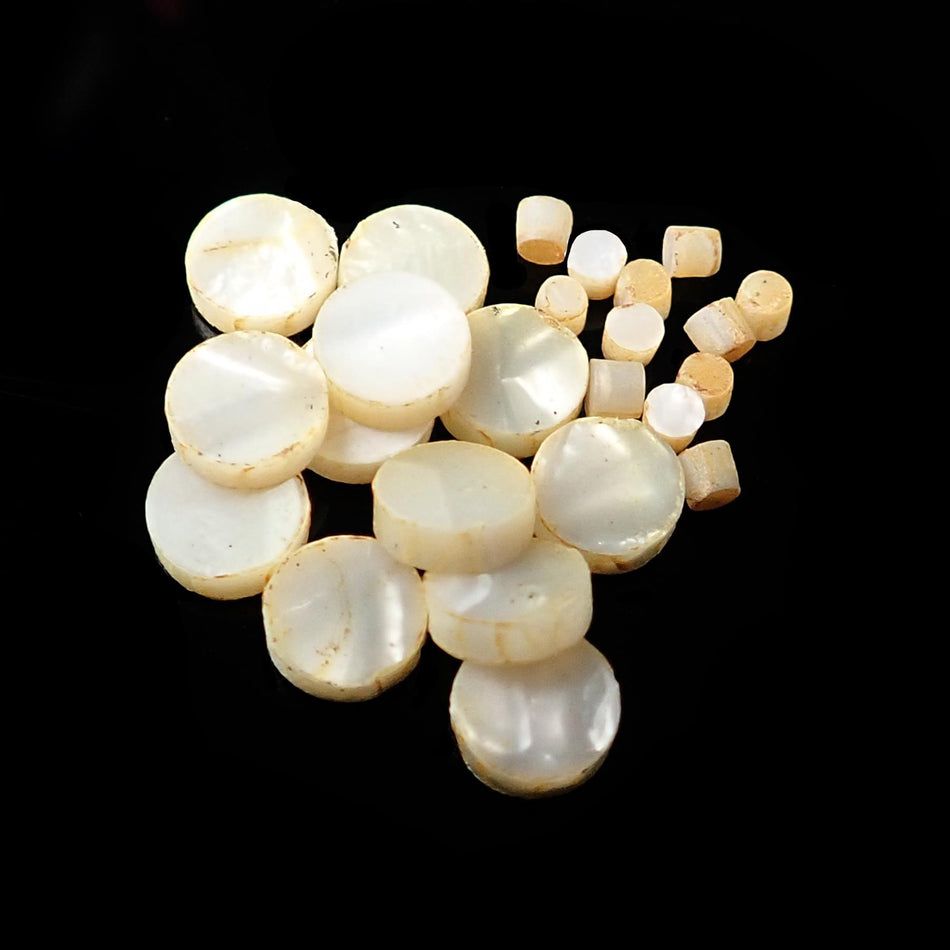 White Large Pattern Pearloid Celluloid Dot Guitar Fretmarker Inlay Set - 12Pcs 6.35mm & 12Pcs 2.38mm, Pack of 24, Circle