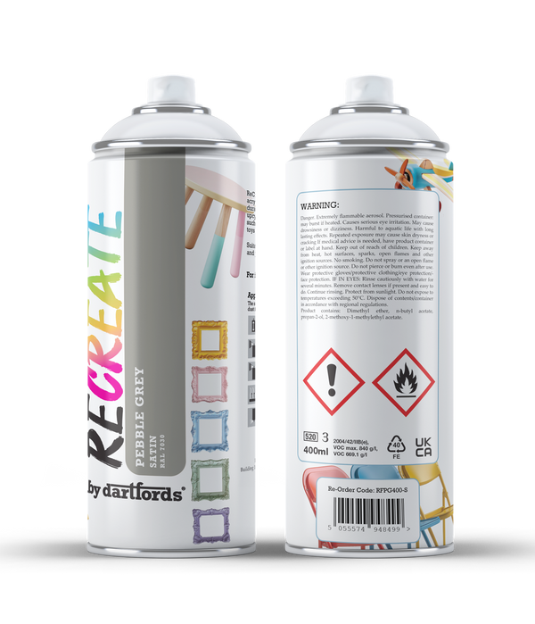 Recreate Pebble Grey Satin Interior/Exterior Spray Paint For Wood, Metal and Plastic - 400ml Aerosol