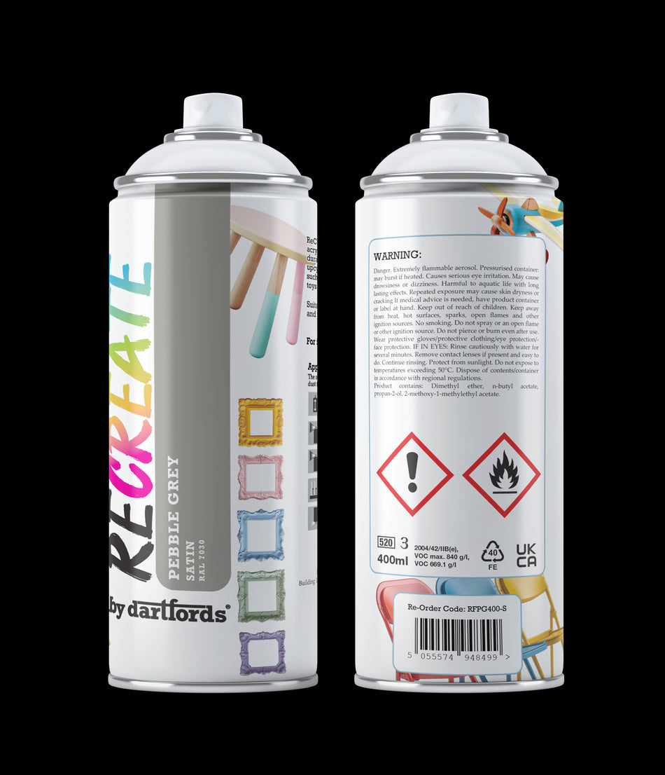 Recreate Pebble Grey Satin Interior/Exterior Spray Paint For Wood, Metal and Plastic - 400ml Aerosol
